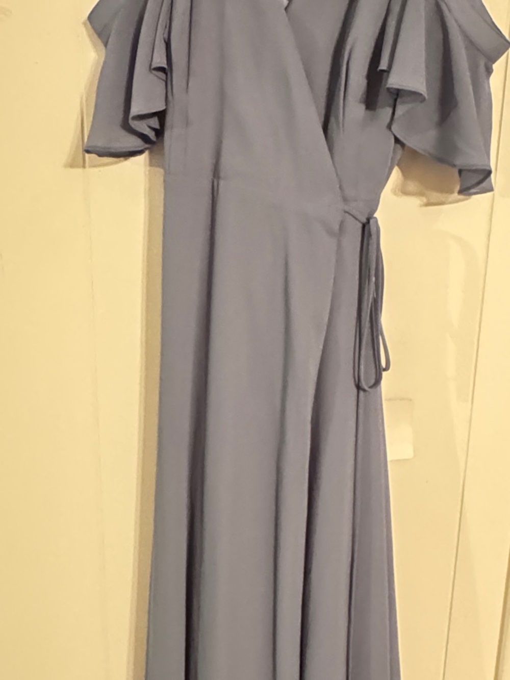 Elegant Dusty Blue Wrap Maxi Dress with Flutter Sleeves